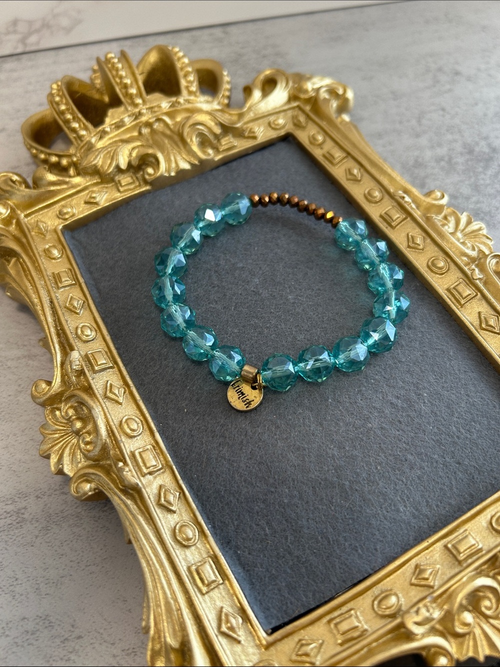 Erimish Teal Crystal Stretch Bracelet with Gold Accents